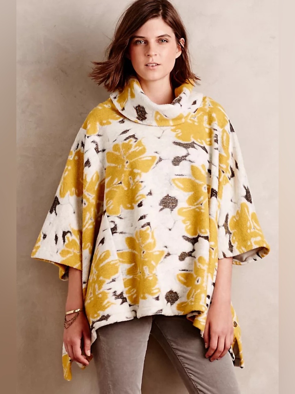 Saturday Sunday Anthropologie XS/S Cowl Neck poncho sweater Clustered Flora